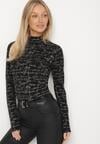 Czarna Bluzka z Bawełny w Stylu Longsleeve z Półgolfem w Literowy Nadruk Azelenia
