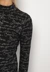 Czarna Bluzka z Bawełny w Stylu Longsleeve z Półgolfem w Literowy Nadruk Azelenia