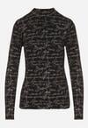 Czarna Bluzka z Bawełny w Stylu Longsleeve z Półgolfem w Literowy Nadruk Azelenia