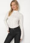 Biała Bluzka z Bawełny w Stylu Longsleeve z Półgolfem w Literowy Nadruk Azelenia