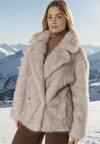 Beżowa Dwurzędowa Kurtka Futerko o Fasonie Oversize Asinella