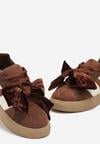 Brązowe Sneakersy Typu Tenisówki z Welurową Kokardą  Anorisse