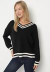 Czarny Sweter z Domieszką Kaszmiru w Stylu Preppy Liendria