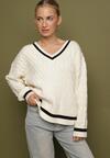Jasnobeżowy Sweter Preppy z Domieszką Kaszmiru Zdobiony Strukturalnym Splotem Lorentie