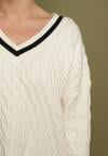 Jasnobeżowy Sweter Preppy z Domieszką Kaszmiru Zdobiony Strukturalnym Splotem Lorentie