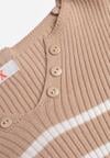 Beżowa Bluzka z Bawełną w Paski Ozdobiona Guzikami Gelvila