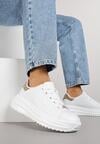 Białe Sneakersy na Grubej Tłoczonej Podeszwie z Perforacją Anorriva