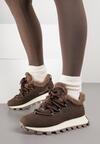 Brązowe Sneakersy w Stylu Śniegowców na Grubej Podeszwie z Tłoczeniem Sinetta