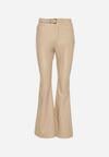 Beżowe Spodnie Dzwony z Imitacji Skóry Vebora