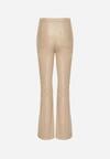 Beżowe Spodnie Dzwony z Imitacji Skóry Vebora