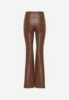 Brązowe Spodnie Dzwony z Imitacji Skóry Vebora