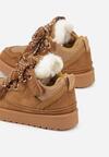Brązowe Śniegowce Sneakersy z Ozdobnym Sznurowaniem Ocieplane Futerkiem Nalinia