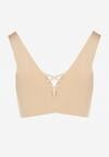 Beżowy Biustonosz Sportowy z Siateczką i Gorsetowym Zdobieniem Saliatessa