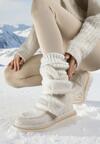 Beżowe Botki Śniegowce na Grubej Podeszwie Ozdobione Szerokimi Rzepami Amerria