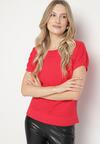 Czerwona Bluzka z Dzianiny Zdobiona Cyrkoniami Feninea