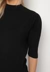 Czarny T-shirt z Ażurowymi Rękawami Unessea