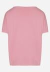 Różowy Dzianinowy T-shirt z Dekoltem w Kształcie Litery V Fenima