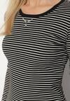 Czarna Bluzka Typu Longsleeve w Paski Ozdobiona Cyrkoniami Ralinella