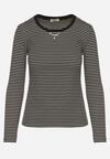 Czarna Bluzka Typu Longsleeve w Paski Ozdobiona Cyrkoniami Ralinella