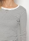 Biała Bluzka Typu Longsleeve w Paski Ozdobiona Cyrkoniami Ralinella