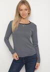 Granatowa Bluzka Typu Longsleeve w Paski Ozdobiona Cyrkoniami Ralinella