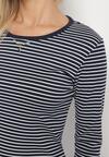 Granatowa Bluzka Typu Longsleeve w Paski Ozdobiona Cyrkoniami Ralinella