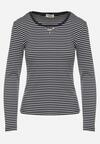 Granatowa Bluzka Typu Longsleeve w Paski Ozdobiona Cyrkoniami Ralinella