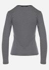 Granatowa Bluzka Typu Longsleeve w Paski Ozdobiona Cyrkoniami Ralinella