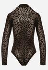 Brązowe Body w Panterkę z Domieszką Wiskozy z Długim Rękawem i Stójką Eclana
