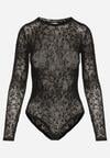 Czarne Body z Dodatkiem Wiskozy z Długim Rękawem i Welurowym Wzorem w Kwiaty Eclena