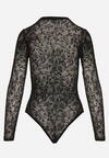 Czarne Body z Dodatkiem Wiskozy z Długim Rękawem i Welurowym Wzorem w Kwiaty Eclena