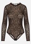 Brązowe Body z Dodatkiem Wiskozy z Długim Rękawem i Welurowym Wzorem w Kwiaty Eclena