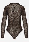 Brązowe Body z Dodatkiem Wiskozy z Długim Rękawem i Welurowym Wzorem w Kwiaty Eclena