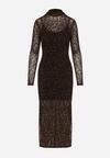 Brązowa Dopasowana Sukienka Koktajlowa z Wiskozą z Welurowym Wzorem Kwiatów Alerre