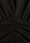 Czarna Marszczona Sukienka Taliowana z Wiskozą z Dekoltem V i Długim Rękawem Emirie