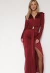 Czerwona Elegancka Sukienka z Trenem i Rozcięciem Atissa