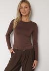 Brązowa Bluzka ana Bluzka Typu Longsleeve Lisfia