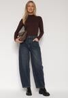 Niebieskie Szerokie Jeansy Mom Fit z Wysokim Stanem Delennia