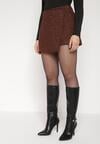 Brązowe Spódnico-Szorty z Wełną i Cekinami Fedara