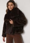 Brązowa Oversizowa Kurtka Futerko z Szerokim Kołnierzem Reilia