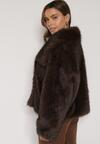 Brązowa Oversizowa Kurtka Futerko z Szerokim Kołnierzem Reilia