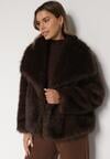 Brązowa Oversizowa Kurtka Futerko z Szerokim Kołnierzem Reilia