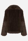 Brązowa Oversizowa Kurtka Futerko z Szerokim Kołnierzem Reilia