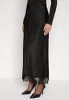 Czarna Satynowa Spódnica z Wiskozy Ozdobiona Koronką Fedare