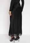Czarna Satynowa Spódnica z Wiskozy Ozdobiona Koronką Fedare