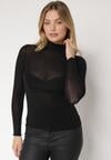 Czarna Bluzka z Golfem Typu Longsleeve z Wiskozy z Kaszmirem Fedine