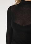 Czarna Bluzka z Golfem Typu Longsleeve z Wiskozy z Kaszmirem Fedine