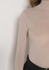 Beżowa Bluzka z Golfem Typu Longsleeve z Wiskozy z Kaszmirem Fedine