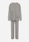 Ciemnoszary Komplet z Bawełną i Wełną Sweter z Guzikami i Proste Spodnie Reisadia