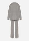 Ciemnoszary Komplet z Bawełną i Wełną Sweter z Guzikami i Proste Spodnie Reisadia